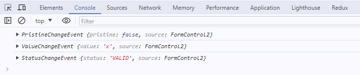 Emitted events logged into the browser console