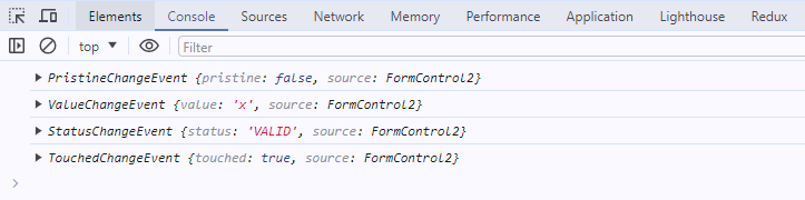 Emitted events logged into the browser console