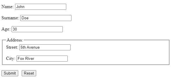 The view of the example form