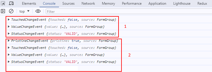 List of emitted events triggered from the forms API